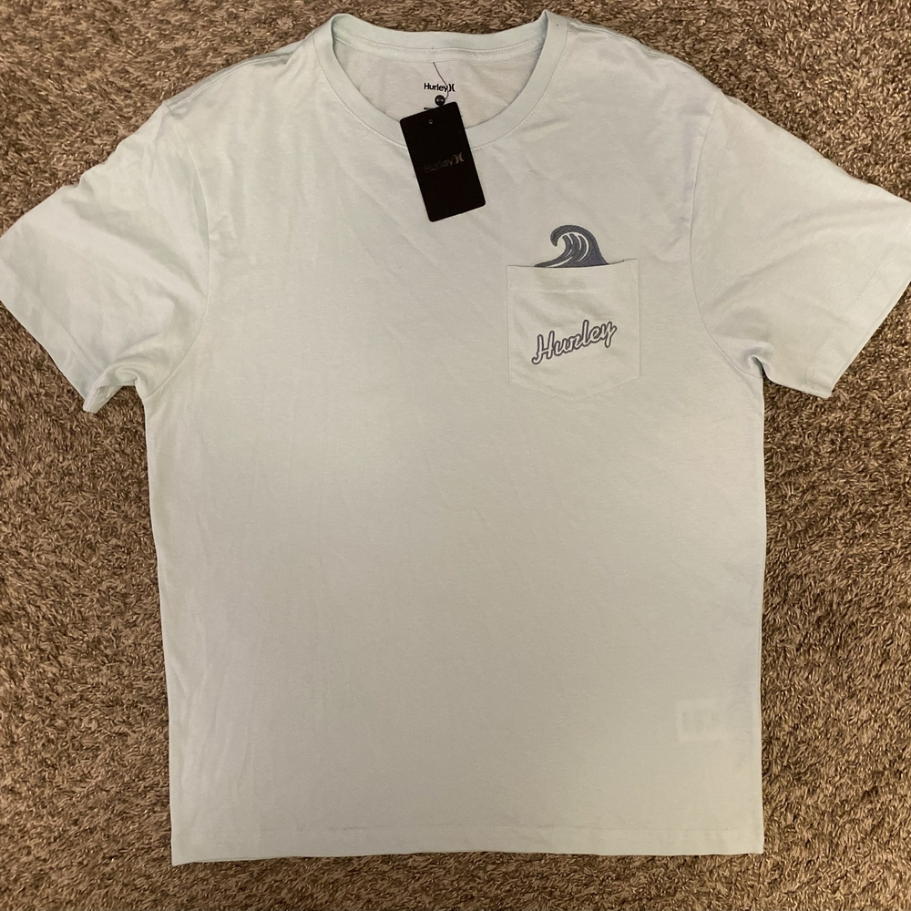 Hurley Men’s Crew Neck Short Sleeve Peek-A-Boo Wavy Surf Teal T-Shirt Size M